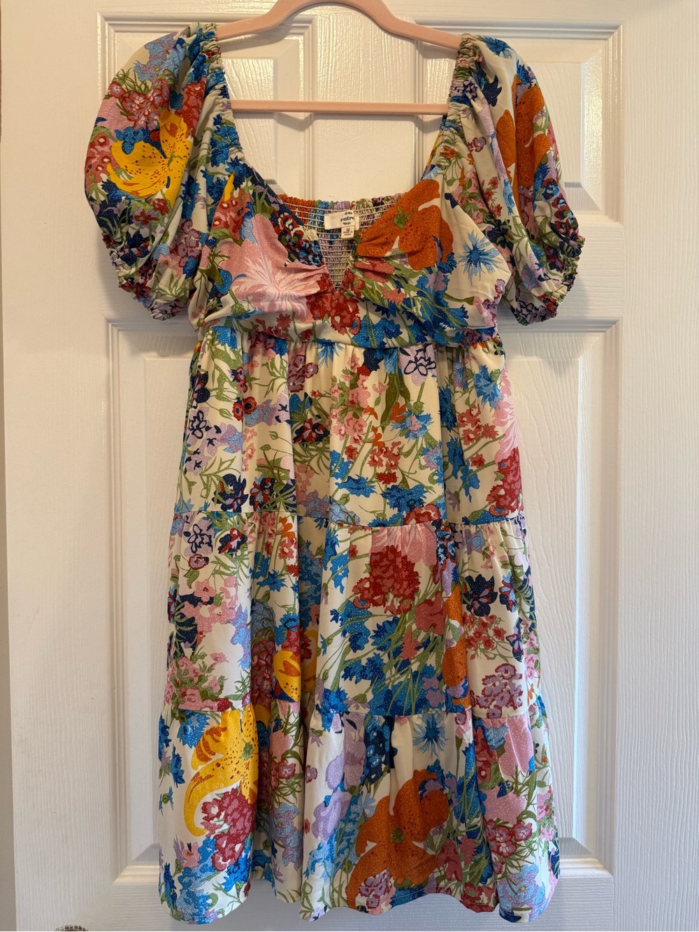 Entro Floral Puff-Sleeve Mini Dress